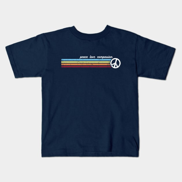 Retro Stripes Peace Love Compassion Kids T-Shirt by Jitterfly